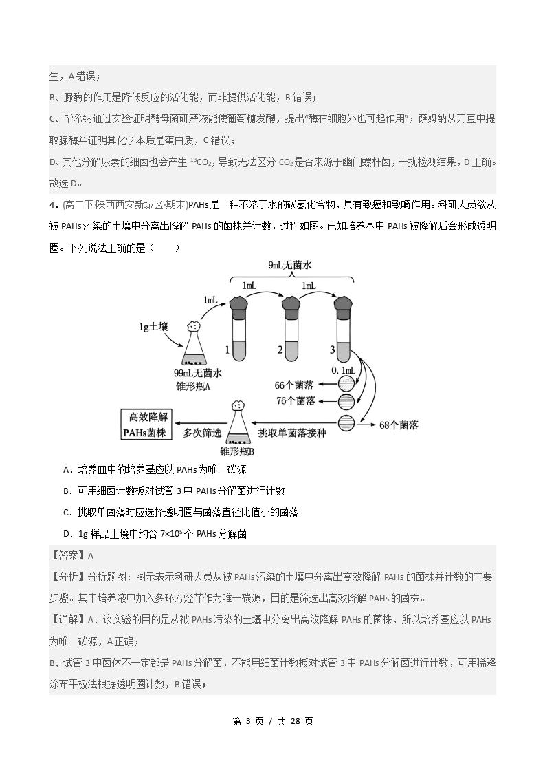 生物-高2下学期末真题汇编 重难点02 微生物培养技术的应用原卷试卷答案解析题型考点考试复习插图真题汇编专项6