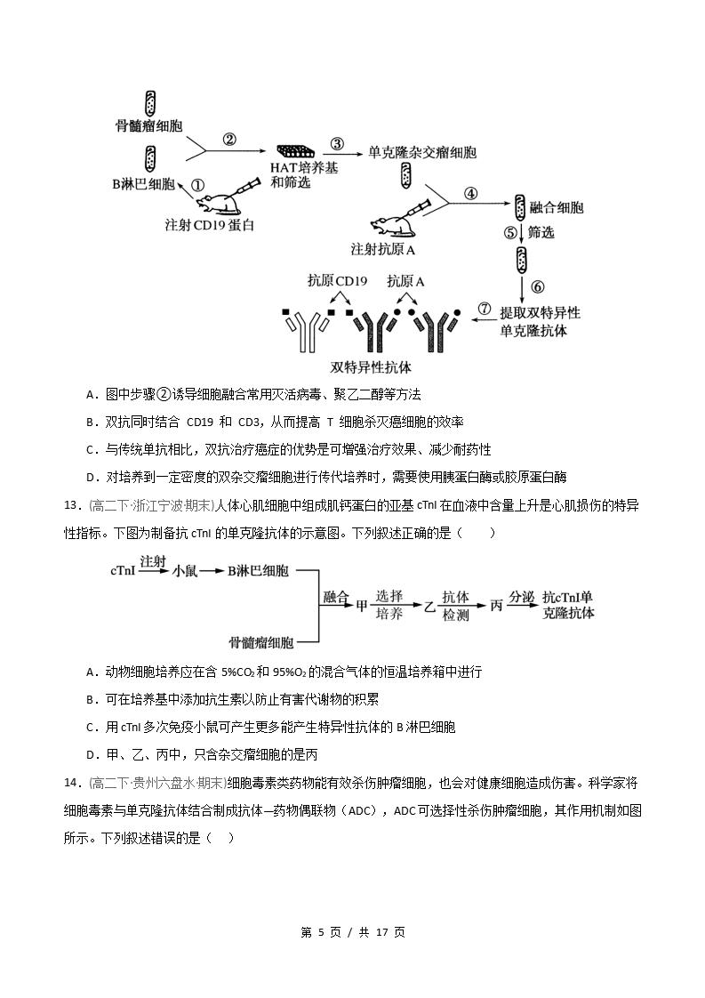 生物-高2下学期末真题汇编 重难点03 单克隆抗体的制备和应用原卷试卷答案解析题型考点考试复习插图真题汇编专项4