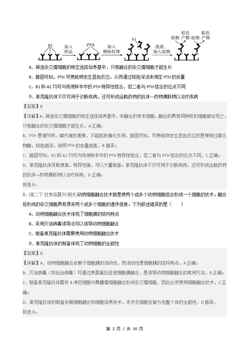 生物-高2下学期末真题汇编 重难点03 单克隆抗体的制备和应用原卷试卷答案解析题型考点考试复习插图真题汇编专项5