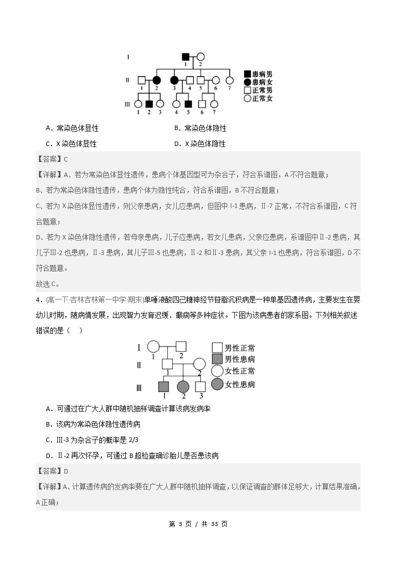生物-高1下学期末真题汇编 重难点03 遗传系谱图遗传方式与概率计算原卷试卷答案解析题型考点考试复习插图真题汇编专项6