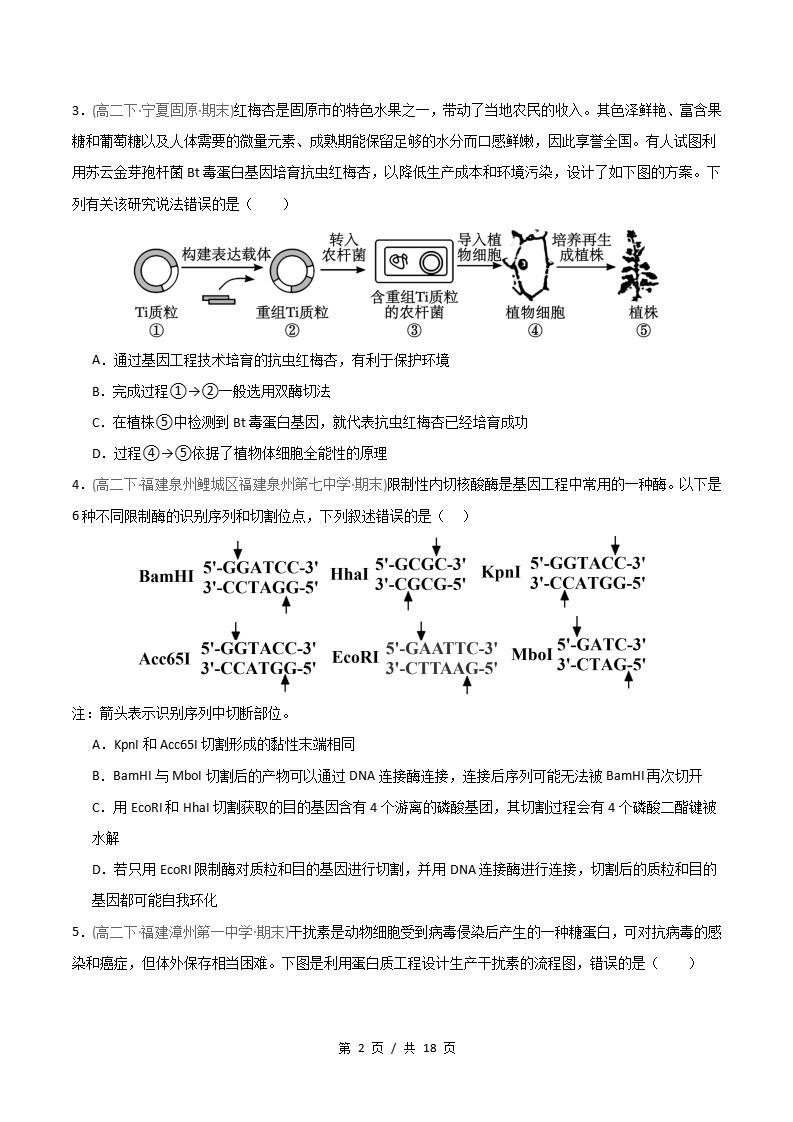 生物-高2下学期末真题汇编 重难点04 基因工程的综合应用原卷试卷答案解析题型考点考试复习插图真题汇编专项1