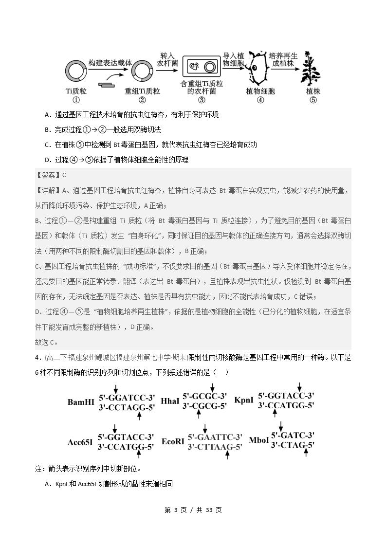 生物-高2下学期末真题汇编 重难点04 基因工程的综合应用原卷试卷答案解析题型考点考试复习插图真题汇编专项6