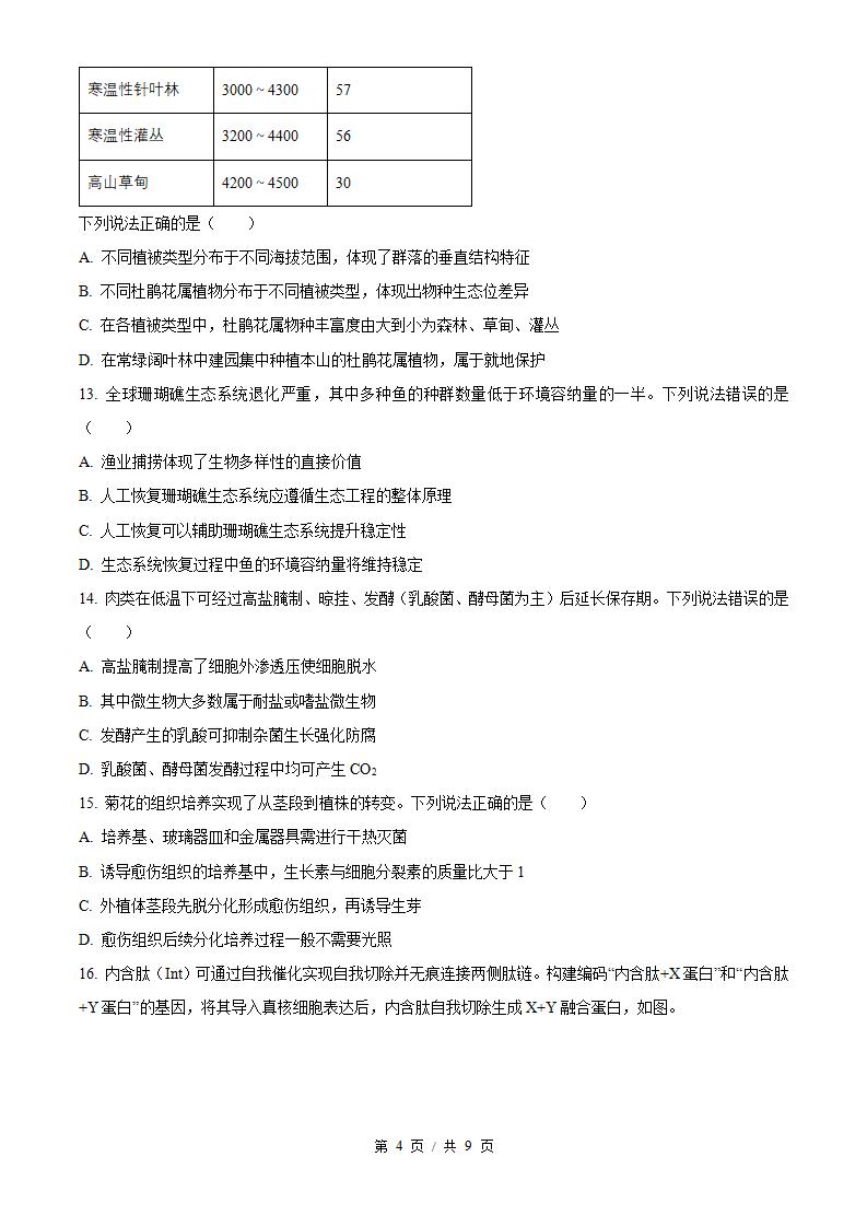 2026年高考生物云南卷真题试卷答案省科解析插图历年高考真题2