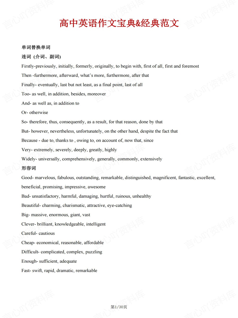高中英语-作文范文专项板块复习归纳素材总结插图高中英语1