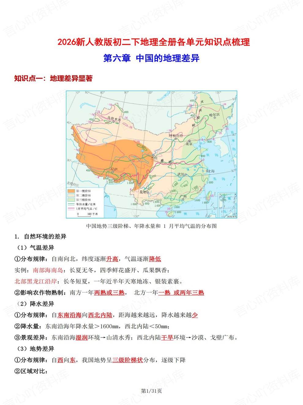初中地理-初二下册6-11章节重点归纳新教材八年级下人教版插图初中地理1