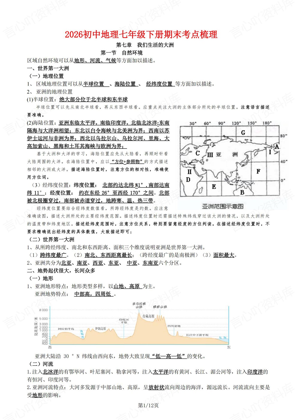 初中地理-七年级下章节考点归纳汇总新教材初一下册插图初中地理1