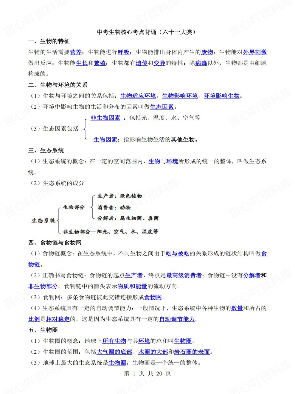 初中生物-中考复习61大类清单归纳考前专项梳理归纳插图初中生物1