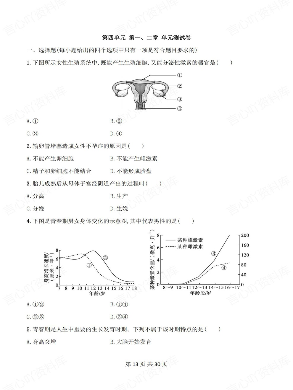 初中生物-七年级下单元章节同步测试新教材初一下册人教版插图初中生物5