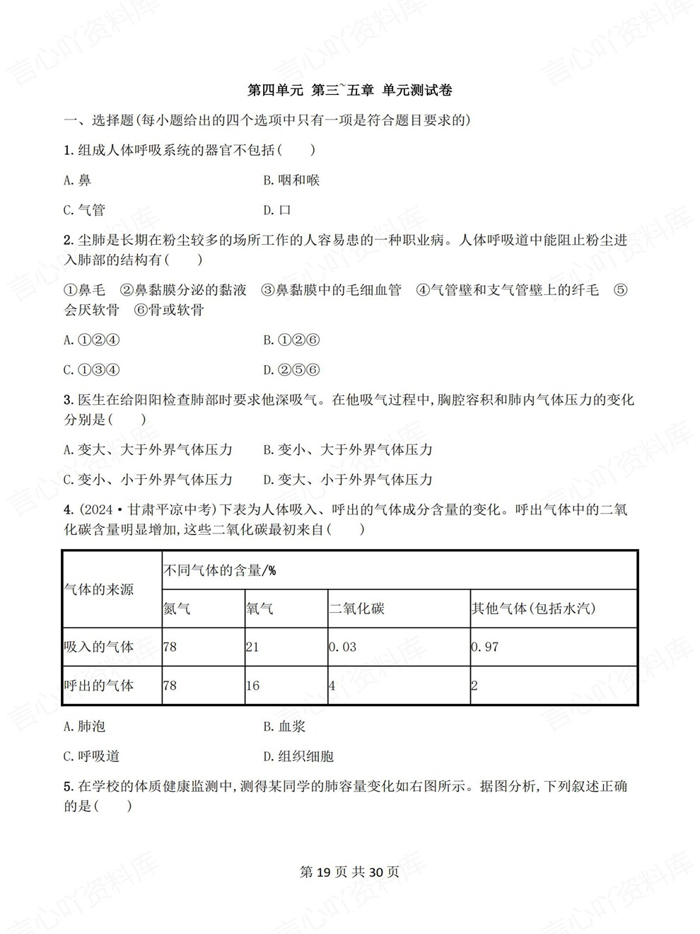 初中生物-七年级下单元章节同步测试新教材初一下册人教版插图初中生物6