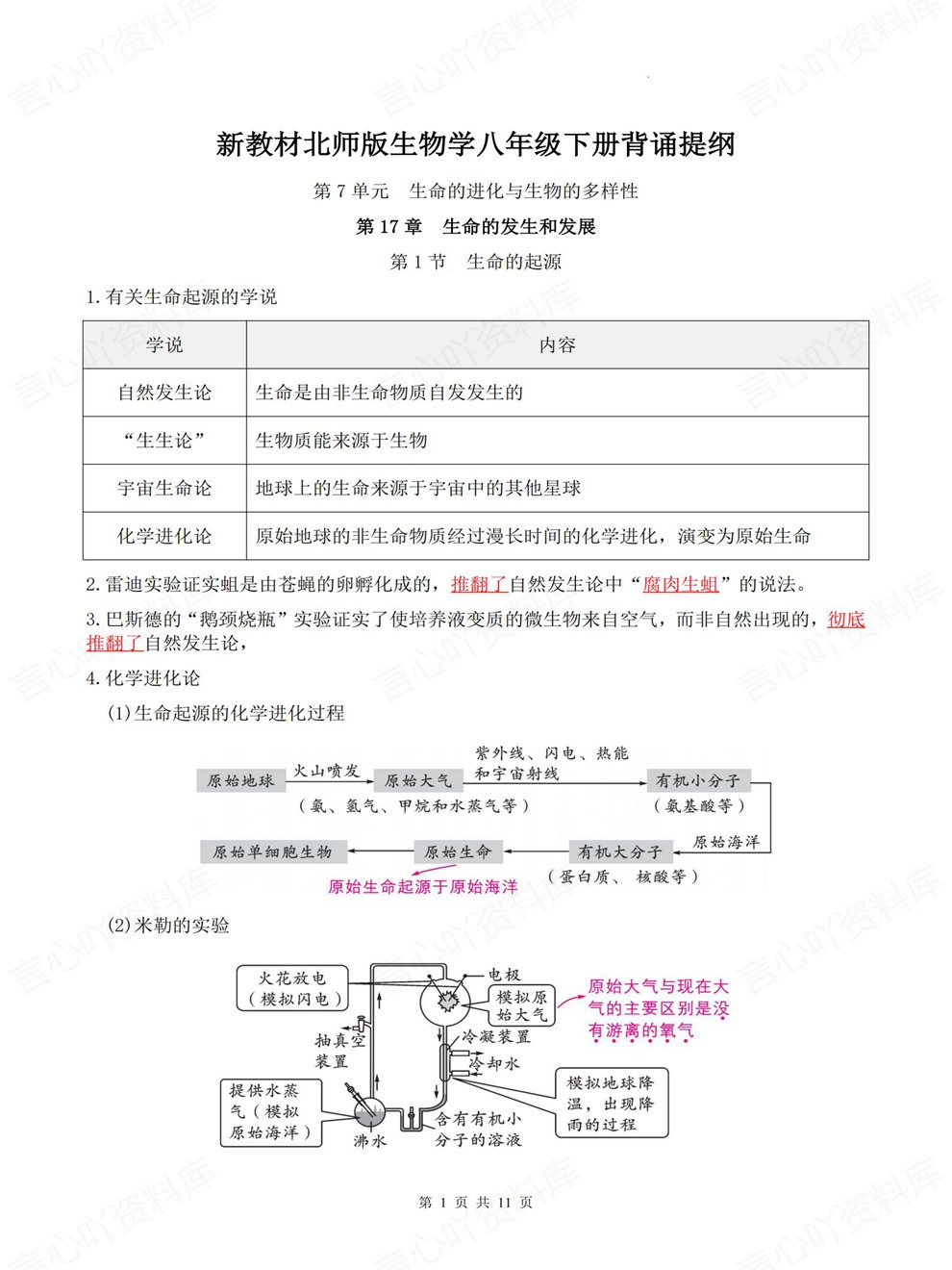 初中生物-八年级下单元章节重点必记新教材初二下册北师大版插图初中生物1