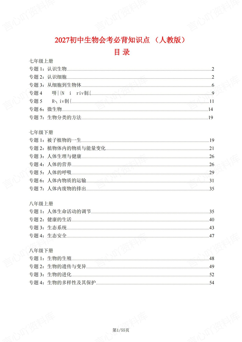 初中生物-会考复习四册必背内容汇总考前重点梳理人教版插图初中生物1