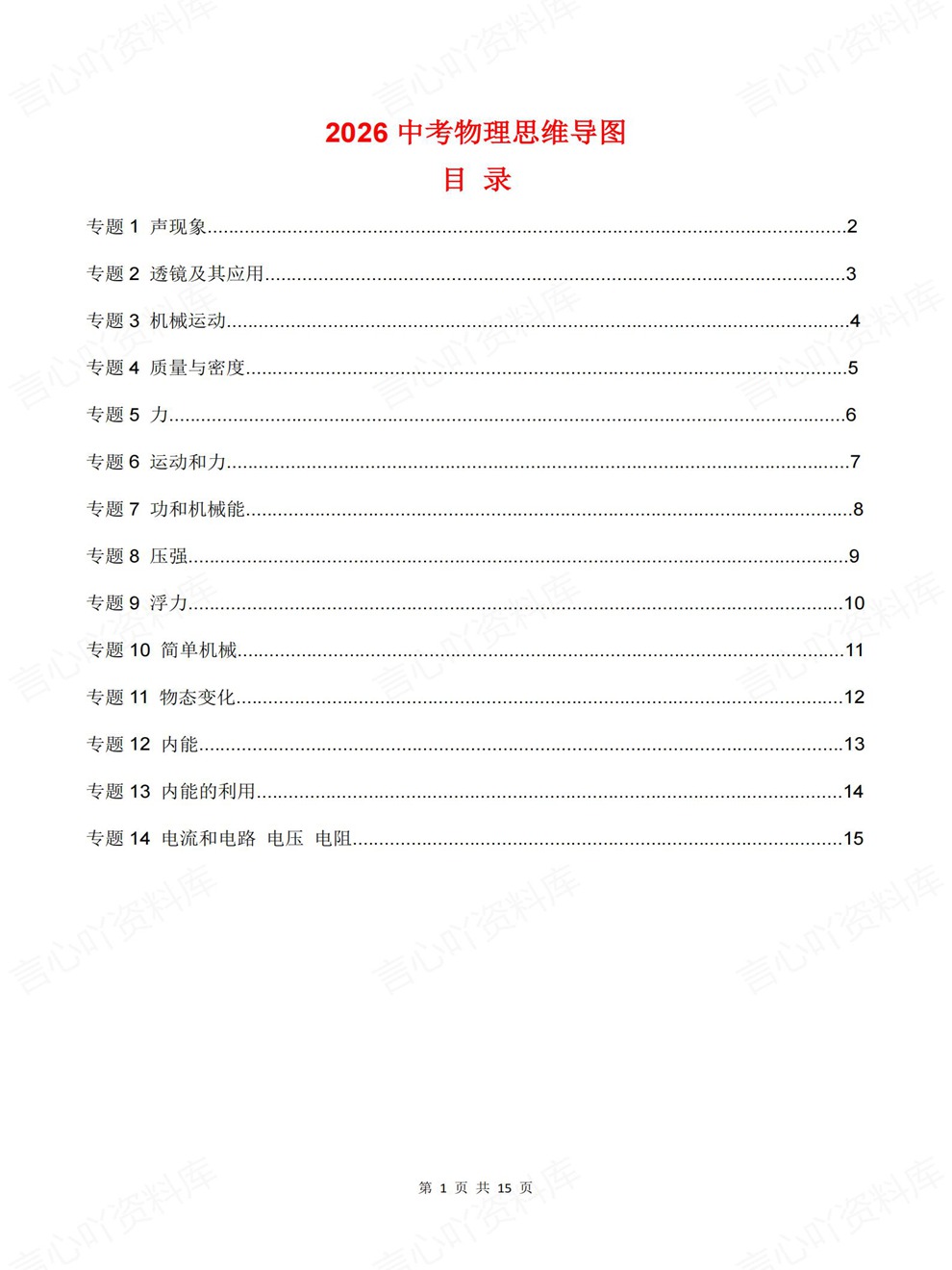 初中物理-中考复习14大专题归纳汇总考前重点知识梳理插图初中物理1