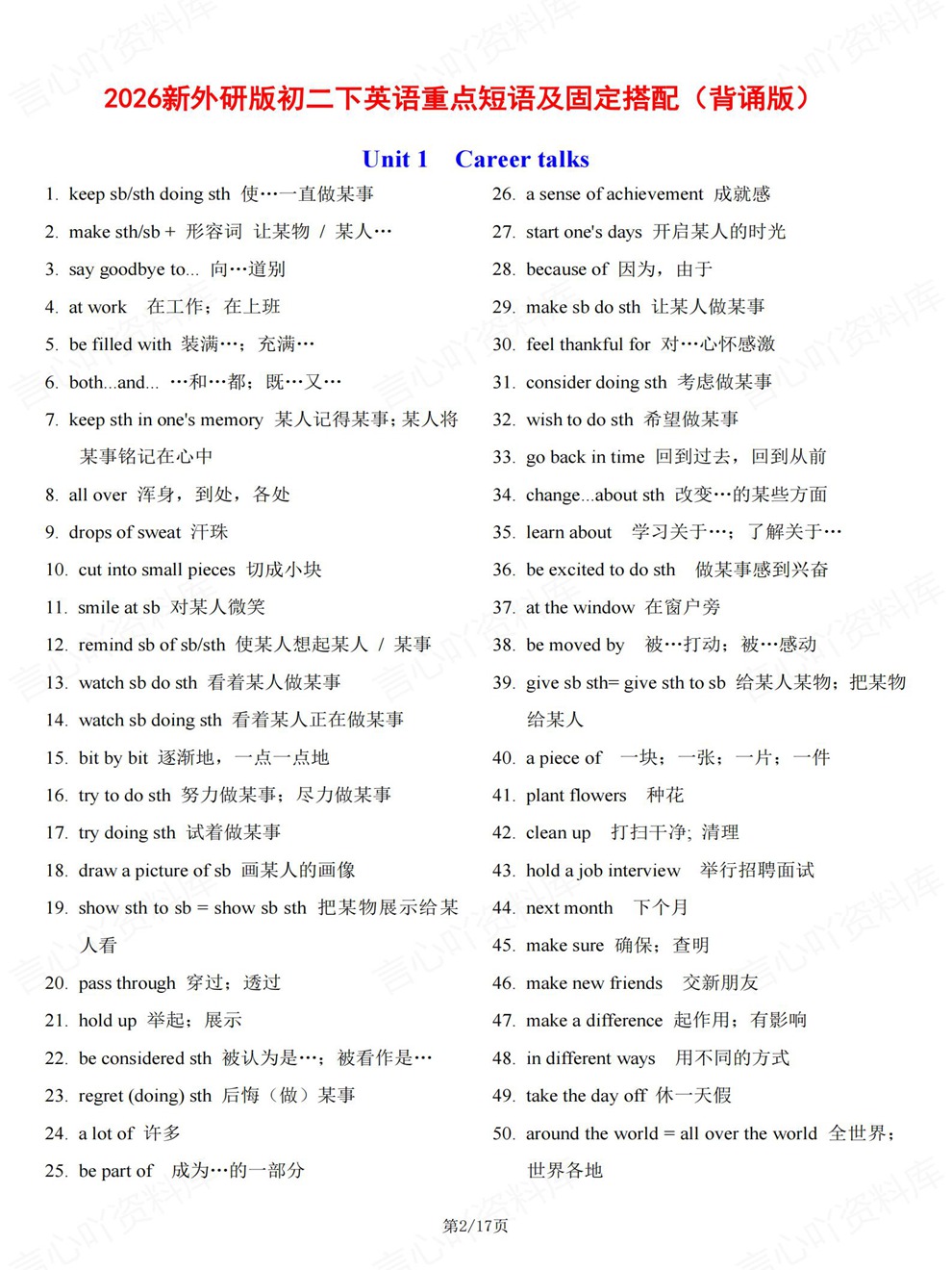 初中英语-初二下册单元重点背记汇总新教材八年级下外研版插图初中英语1
