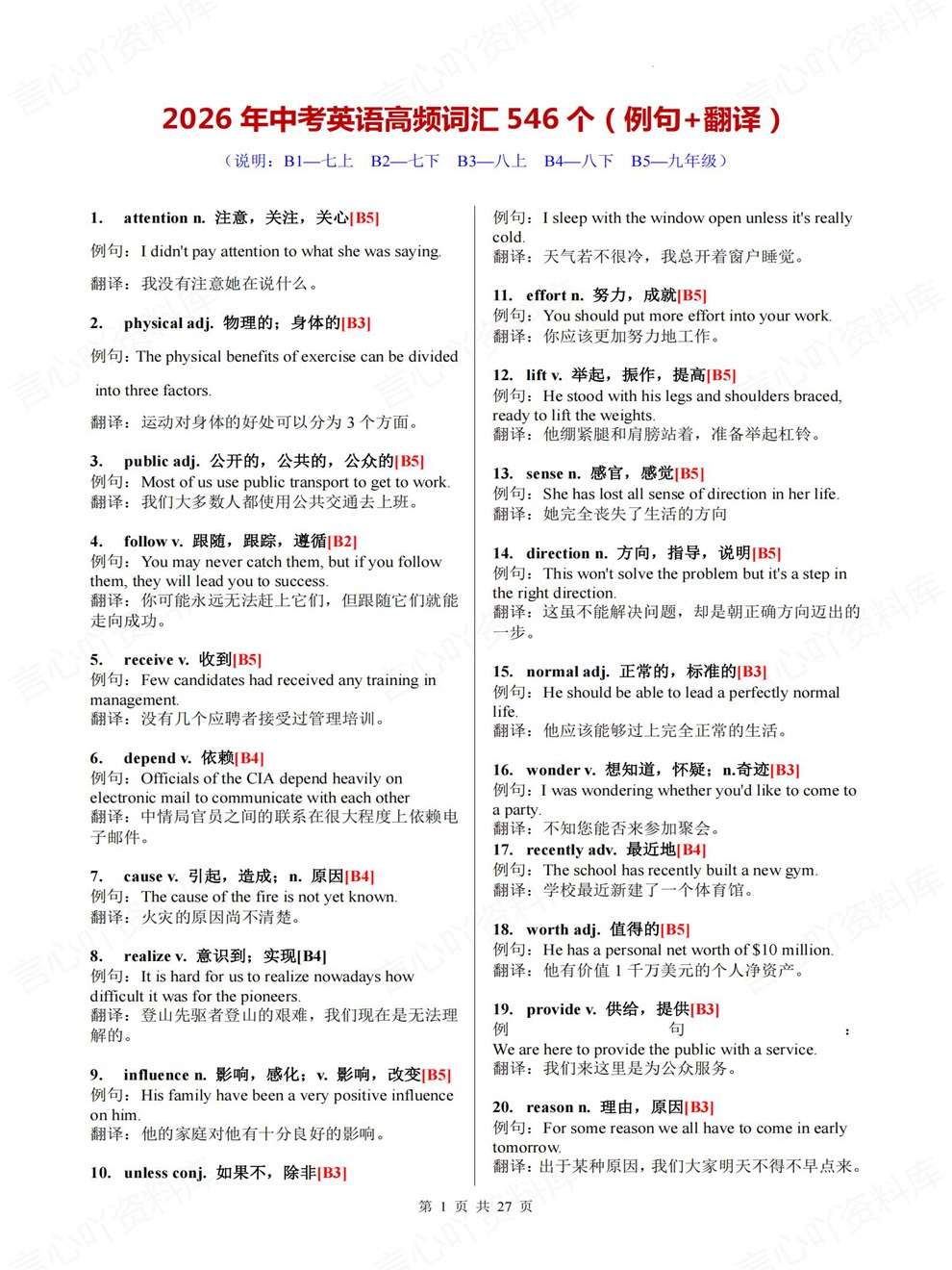 初中英语-中考复习546个例句+翻译考前重点知识梳理插图初中英语1