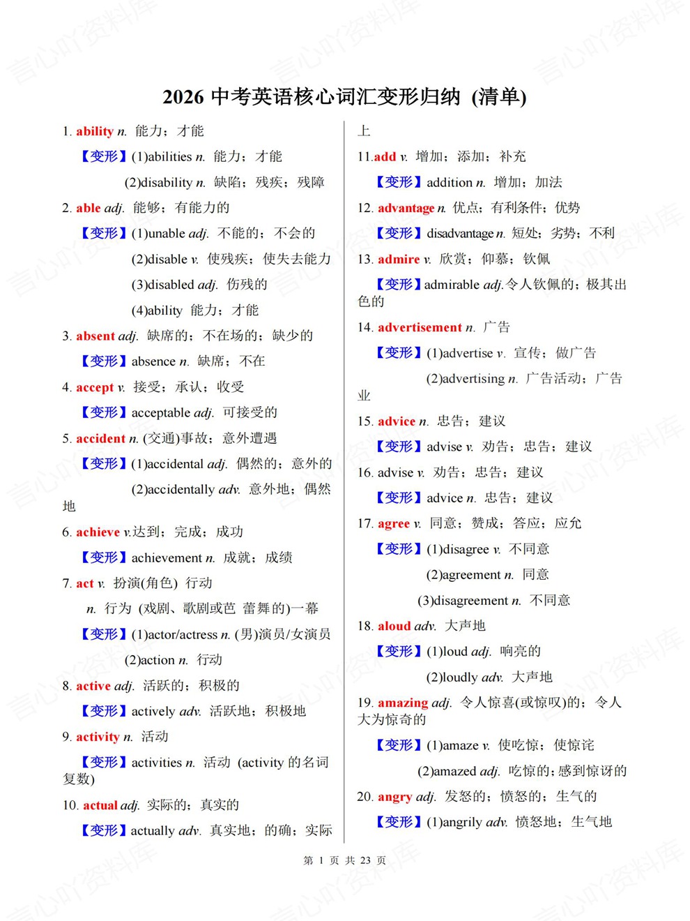 初中英语-中考复习440个核心单词清单考前重点考点归纳插图初中英语1