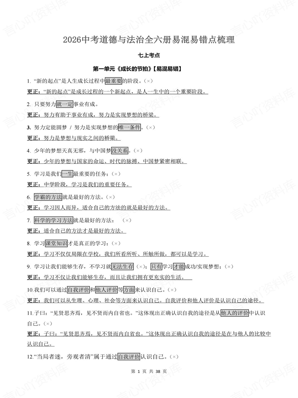 初中道法-中考复习全六册易错混知识清单考前重点考点归纳插图初中道法1