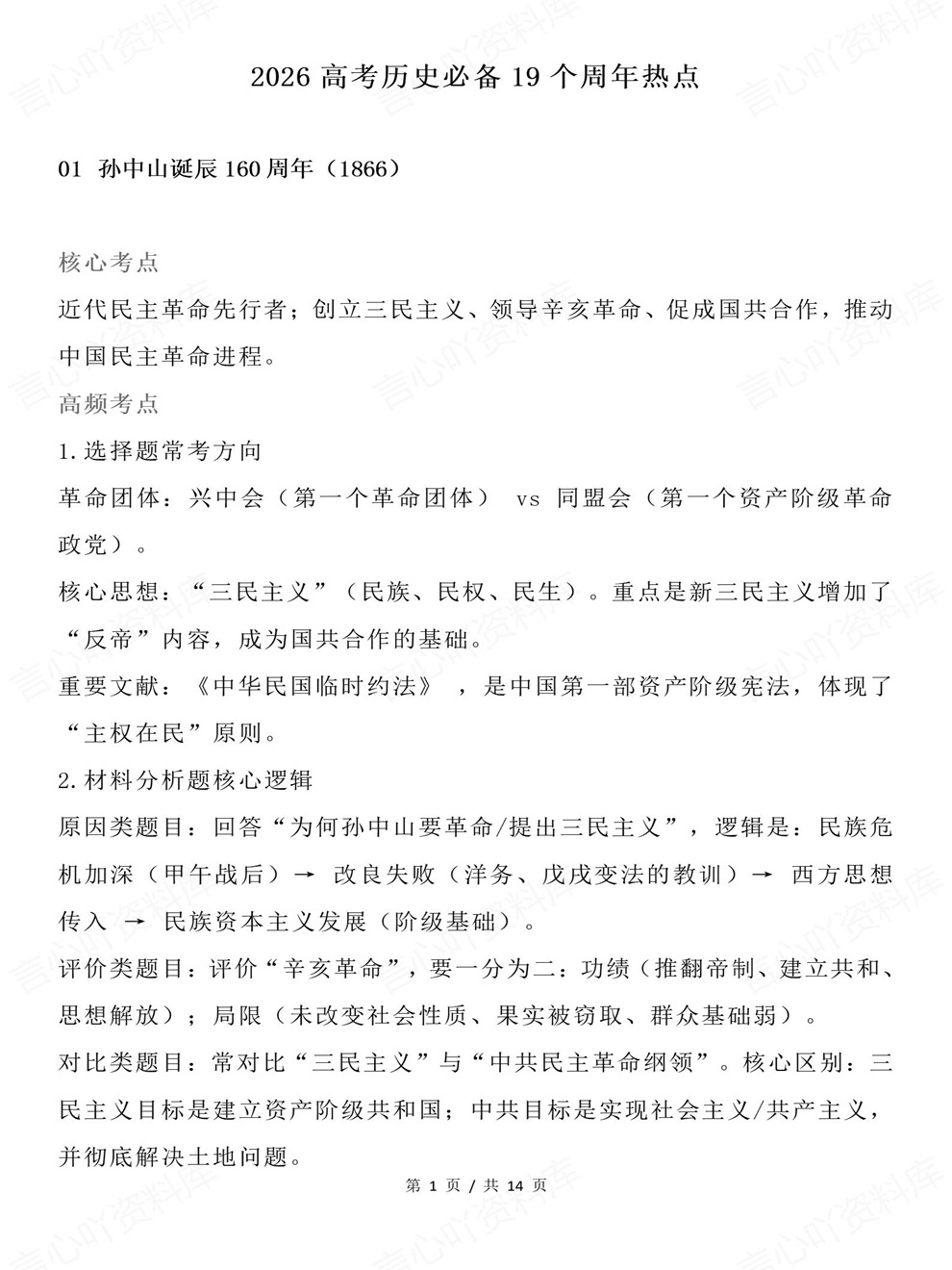 高中历史-高考梳理19个热门内容考点考前专项复习归纳插图高中历史1