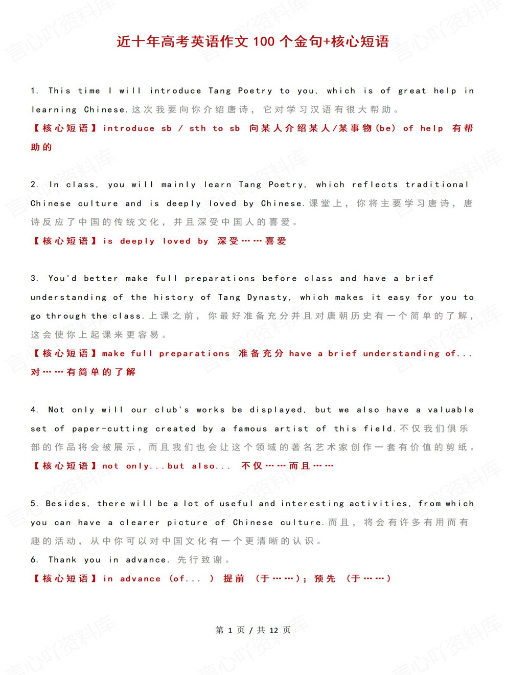 高中英语-高考作文100个金句核心短语考前专项复习汇总插图高中英语1