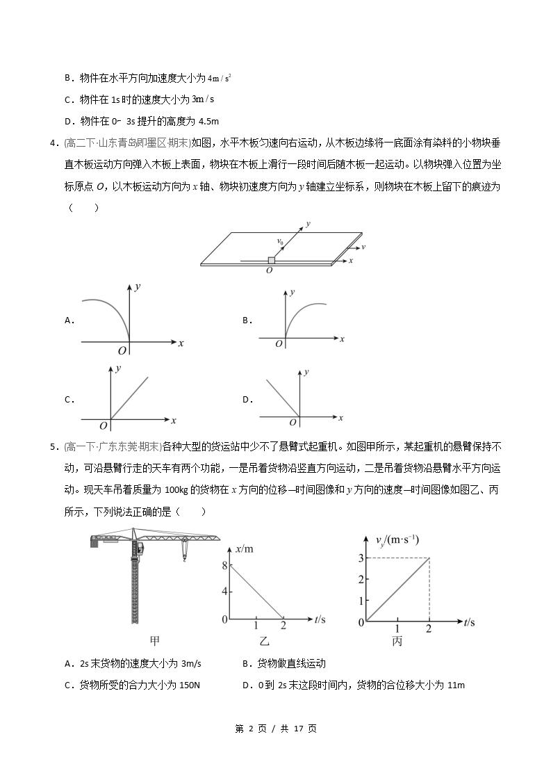 物理-高1下学期末真题汇编 专题01 运动的合成与分解原卷试卷答案解析题型考点考试复习插图真题汇编专项1