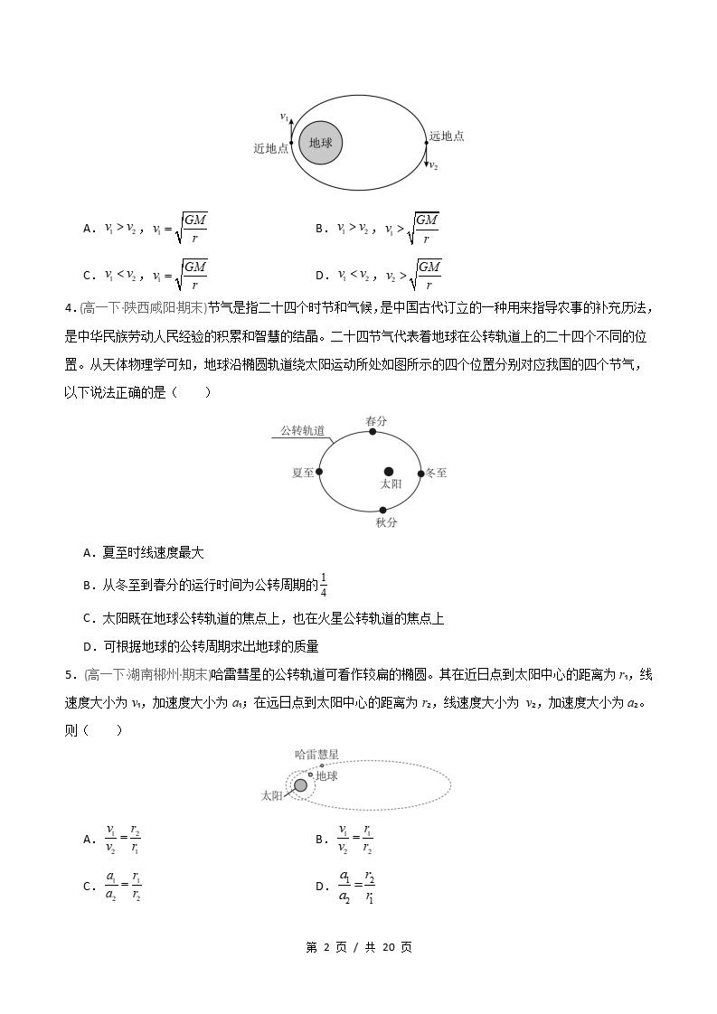 物理-高1下学期末真题汇编 专题06 开普勒定律 万有引力定律原卷试卷答案解析题型考点考试复习插图真题汇编专项1