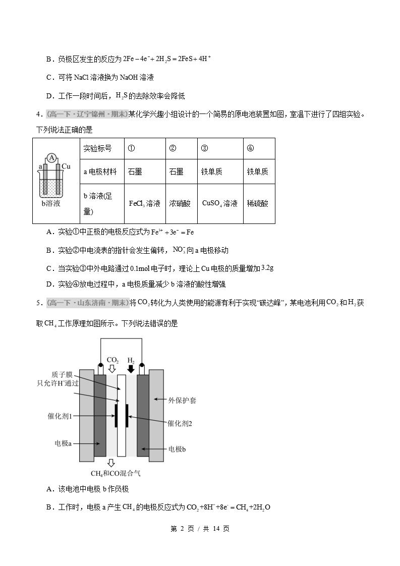 化学-高1下学期末真题汇编 重难点03 原电池的工作原理与相关判断原卷试卷答案解析题型考点考试复习插图真题汇编专项1