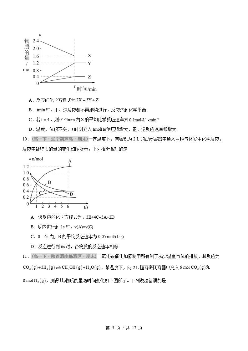 化学-高1下学期末真题汇编 重难点04 化学反应速率及平衡图像问题的分析原卷试卷答案解析题型考点考试复习插图真题汇编专项4