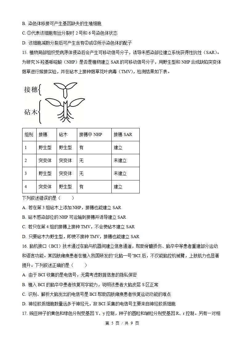 2026年高考生物湖北卷真题试卷答案省科解析插图历年高考真题3