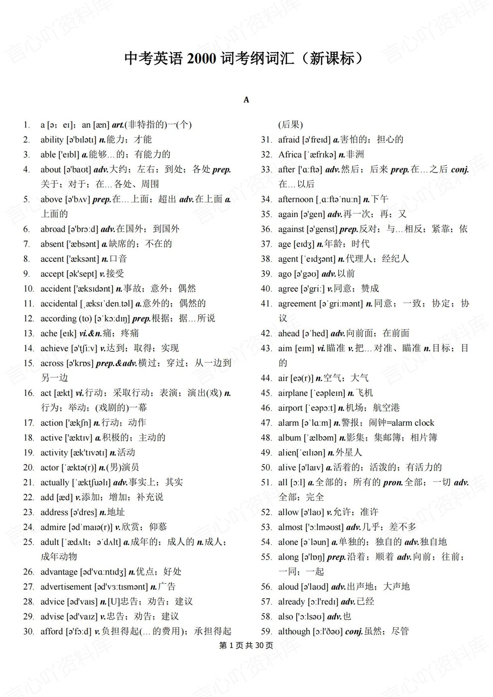 初中英语-中考词汇新课标考纲2000单词背诵清单插图初中英语1