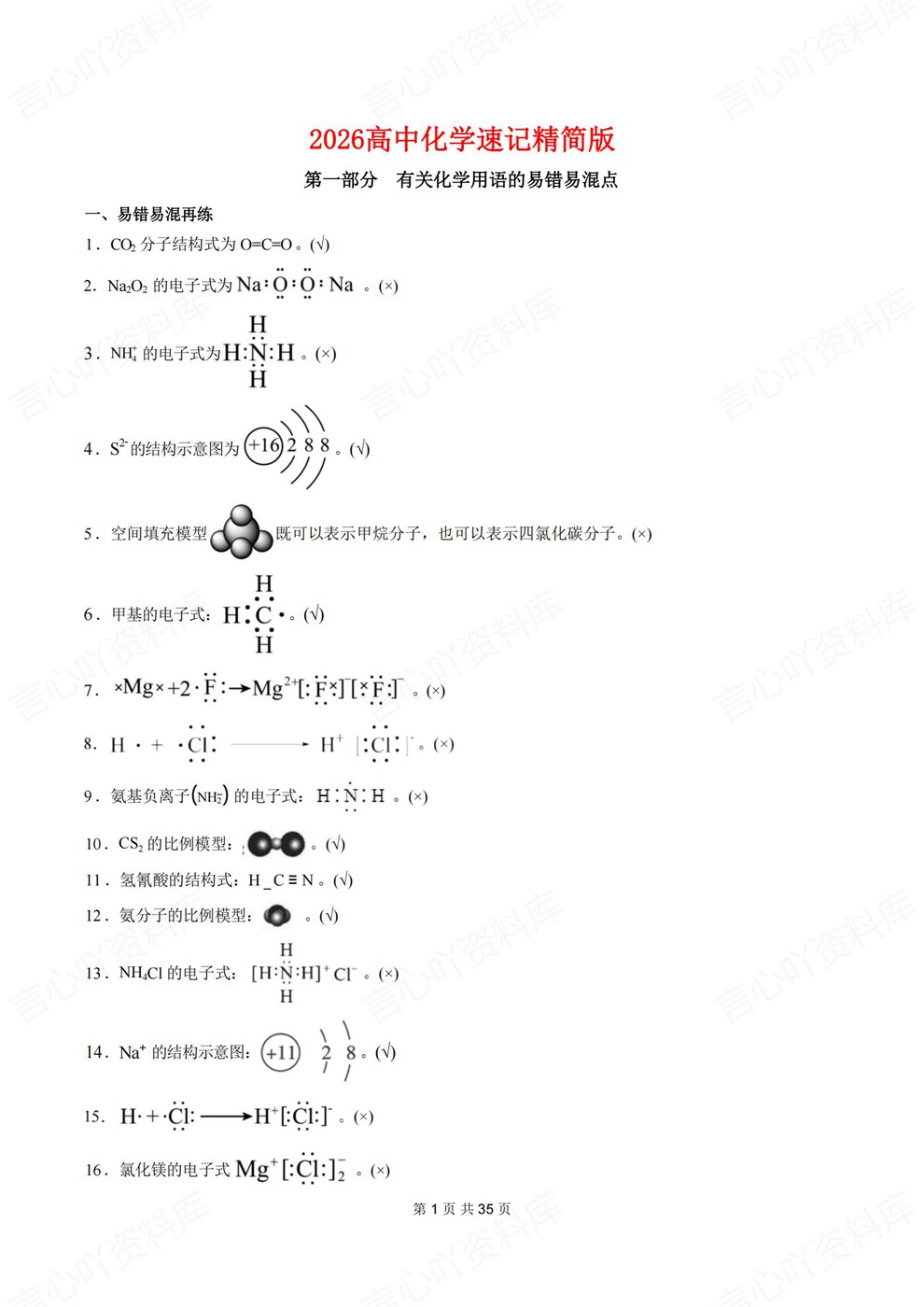 高中化学-必修选必精简版清单归纳汇总知识速记插图高中化学1 高中化学-必修选必精简版清单归纳汇总知识速记插图高中化学1