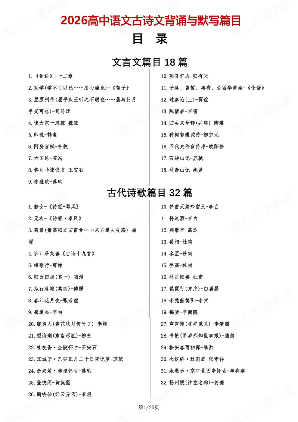 高中语文-高考古诗文文言文古诗歌50篇重点汇总插图高中语文1