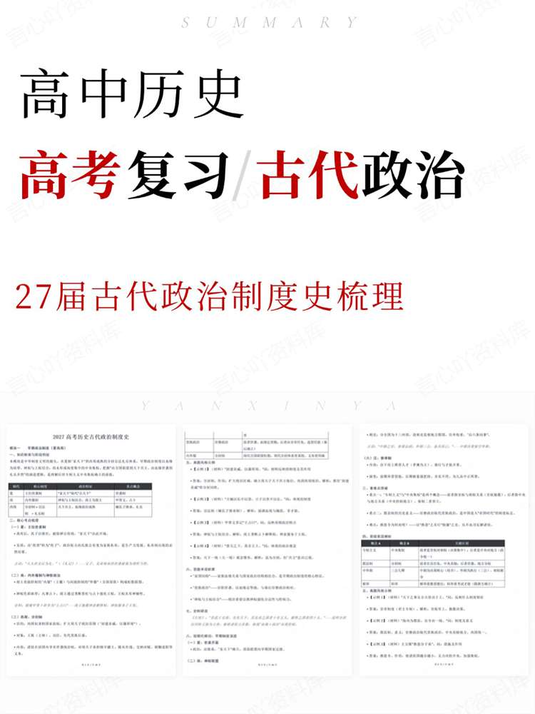 高中历史-高考复习27届古代政治制度史梳理-言心吖资料库