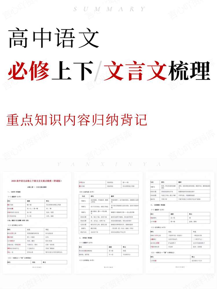 高中语文-必修上下重点知识内容归纳背记-言心吖资料库