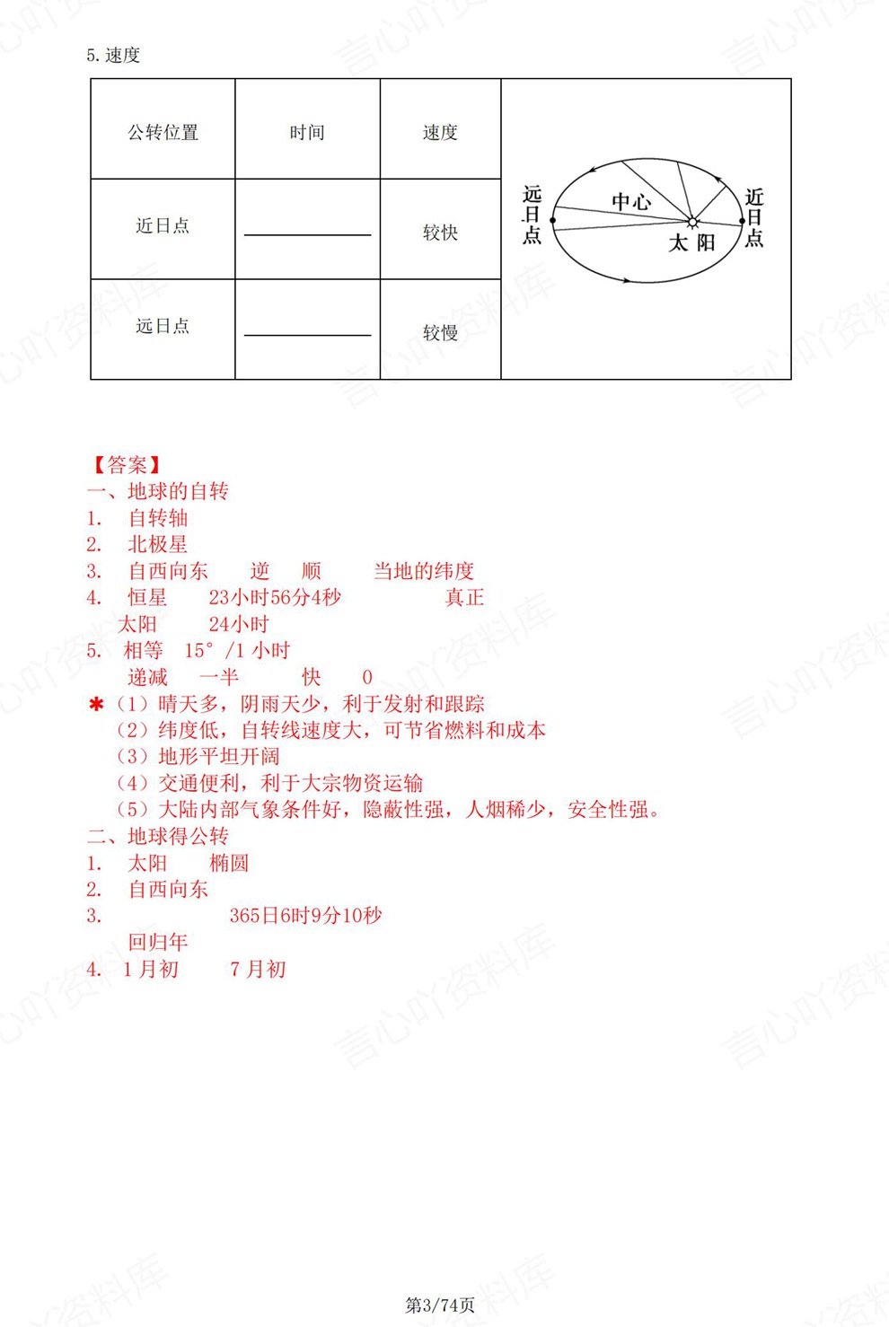 高中地理-高考复习章节基础知识检测填空插图高中地理3