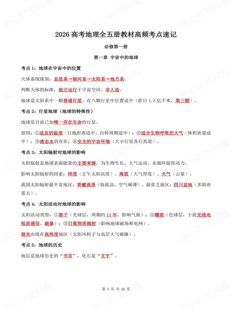 高中地理-高考复习全五册高频考点速记汇总插图高中地理1