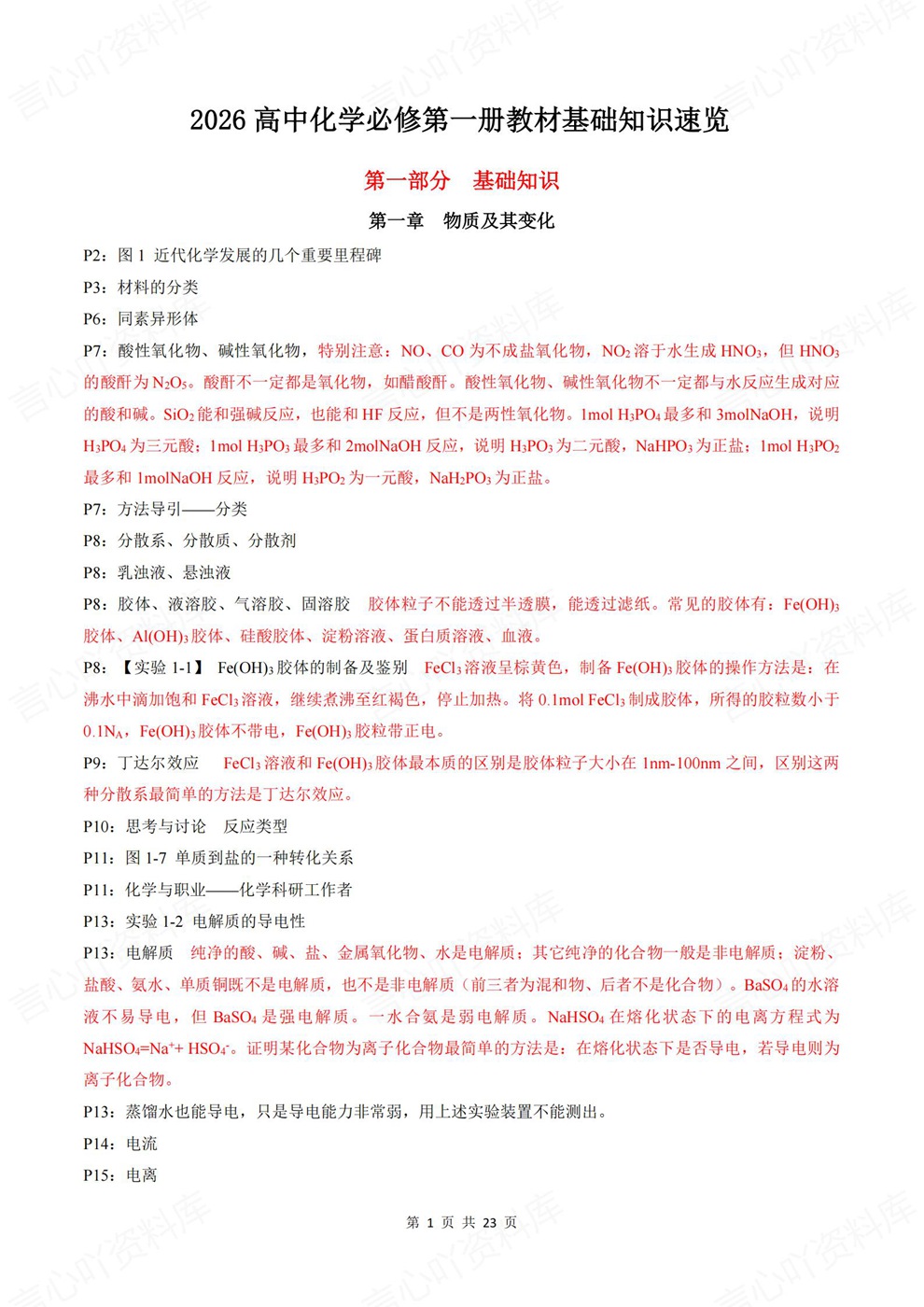 高中化学-必修一章节基础知识提纲必修一册教材插图高中化学1