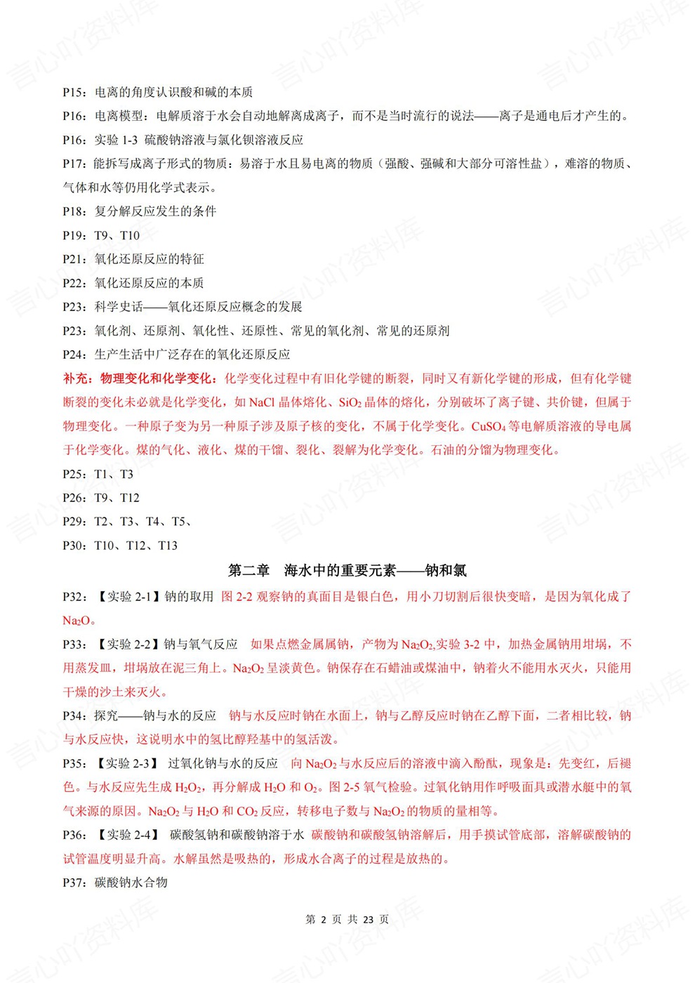 高中化学-必修一章节基础知识提纲必修一册教材插图高中化学2