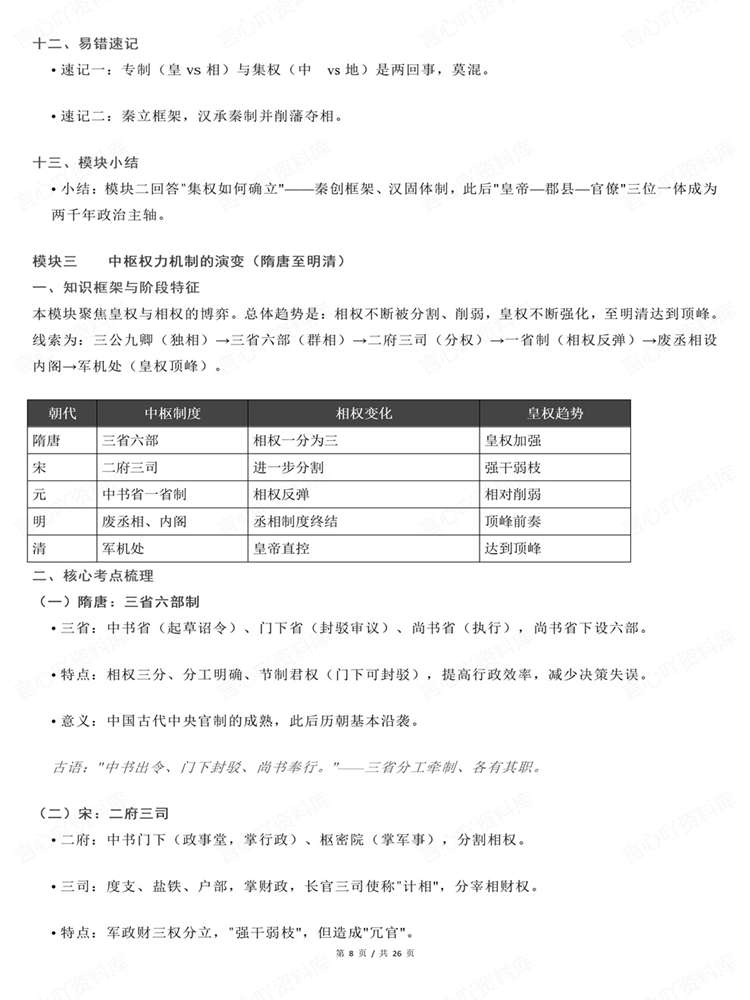 高中历史-高考复习27届古代政治制度史梳理插图高中历史6