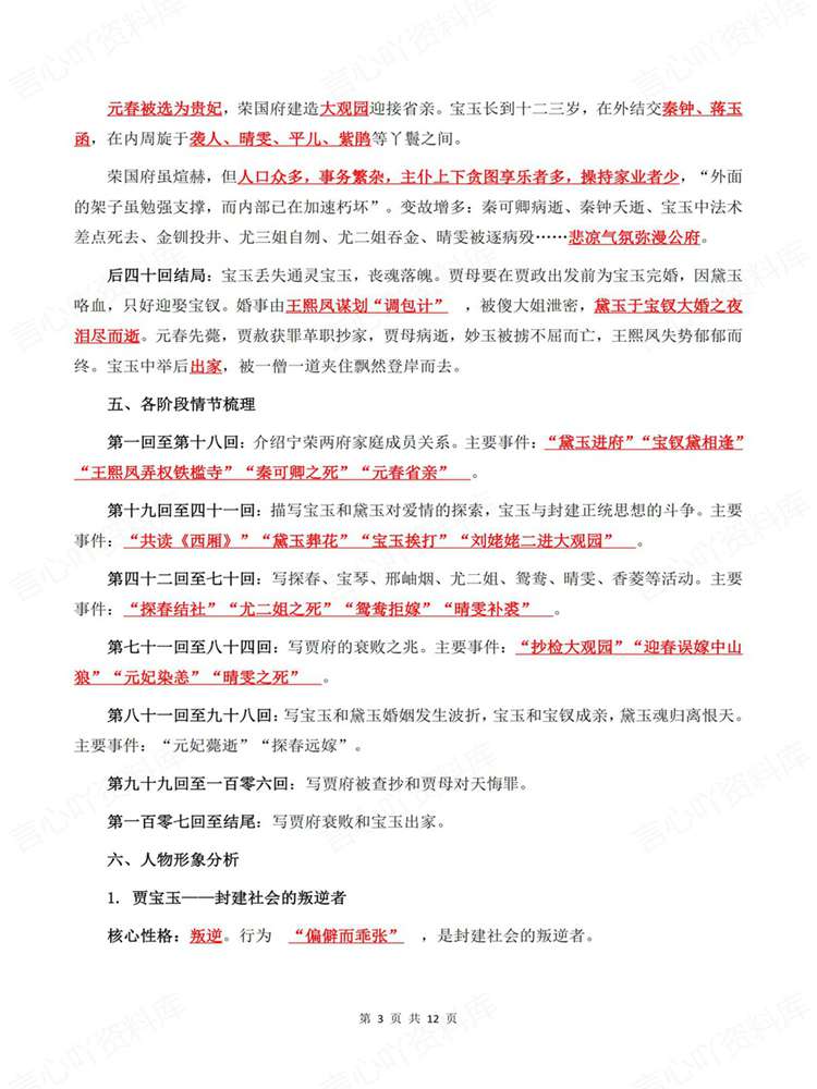 高中语文-名著知识《红楼梦》专项归纳插图高中语文3