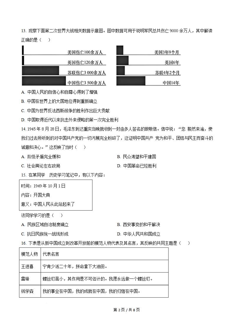 贵州省2024年7月夏季高中学业水平合格性考试历史真题试卷答案解析学考会考春考高考插图历年学考真题1