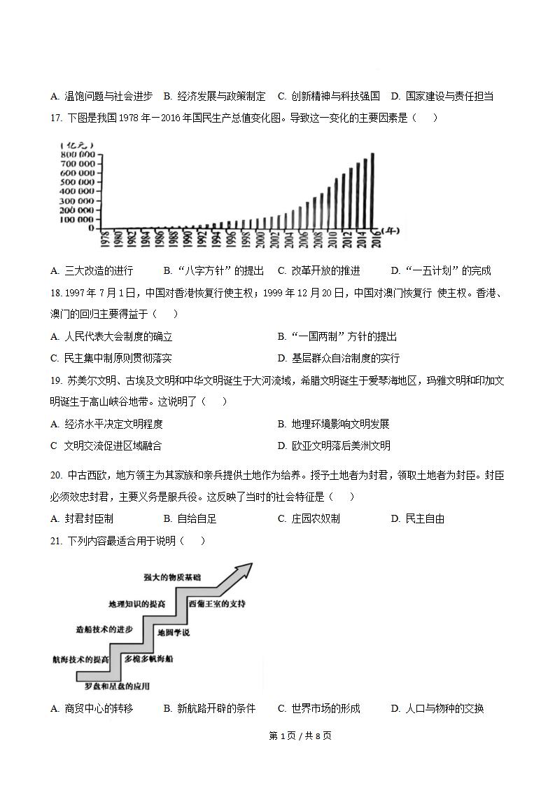贵州省2024年7月夏季高中学业水平合格性考试历史真题试卷答案解析学考会考春考高考插图历年学考真题2