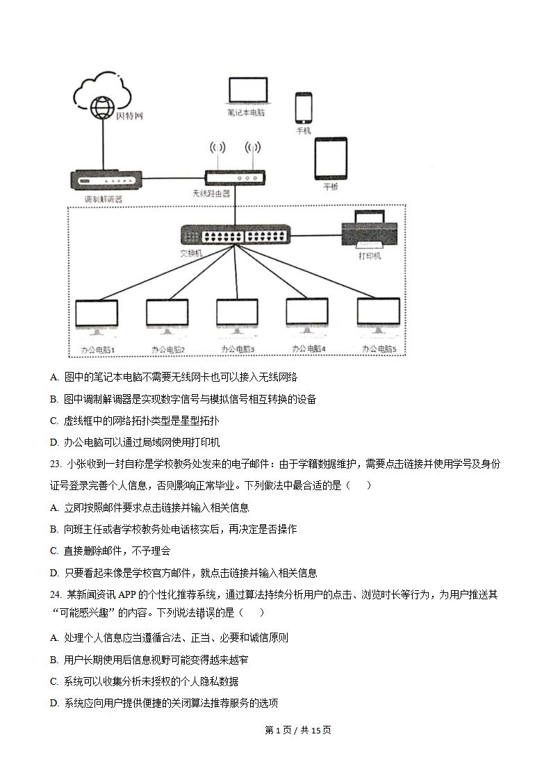 云南省2025年秋季高中学业水平合格性考试信息技术真题试卷答案解析学考会考春考高考插图历年学考真题6