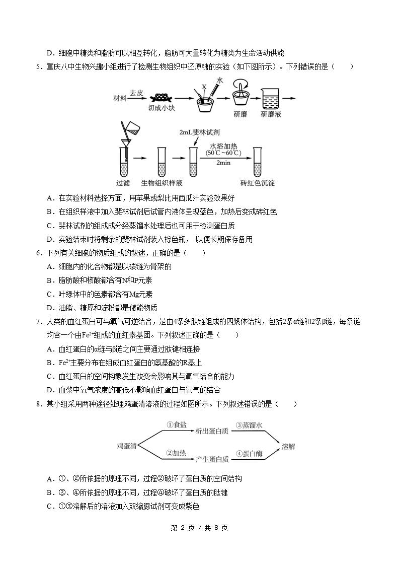 高中生物-高一上学期期中试卷答案解析通用版插图同步试卷专项1