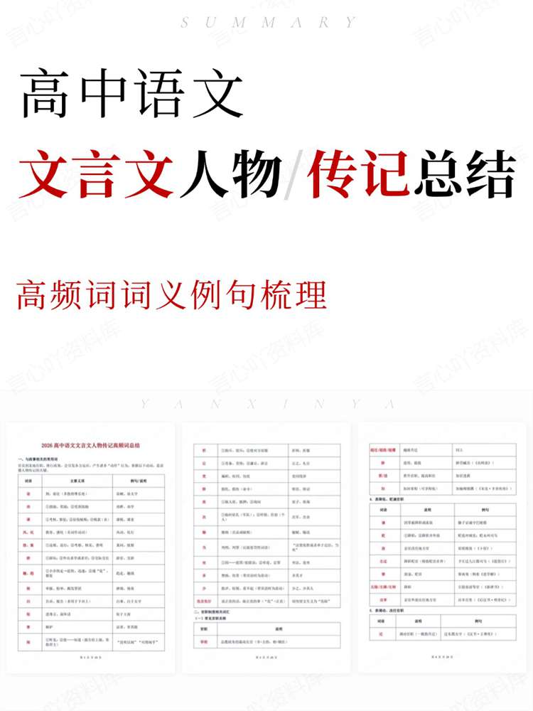 高中语文-文言文人物高频词词义例句梳理-言心吖资料库