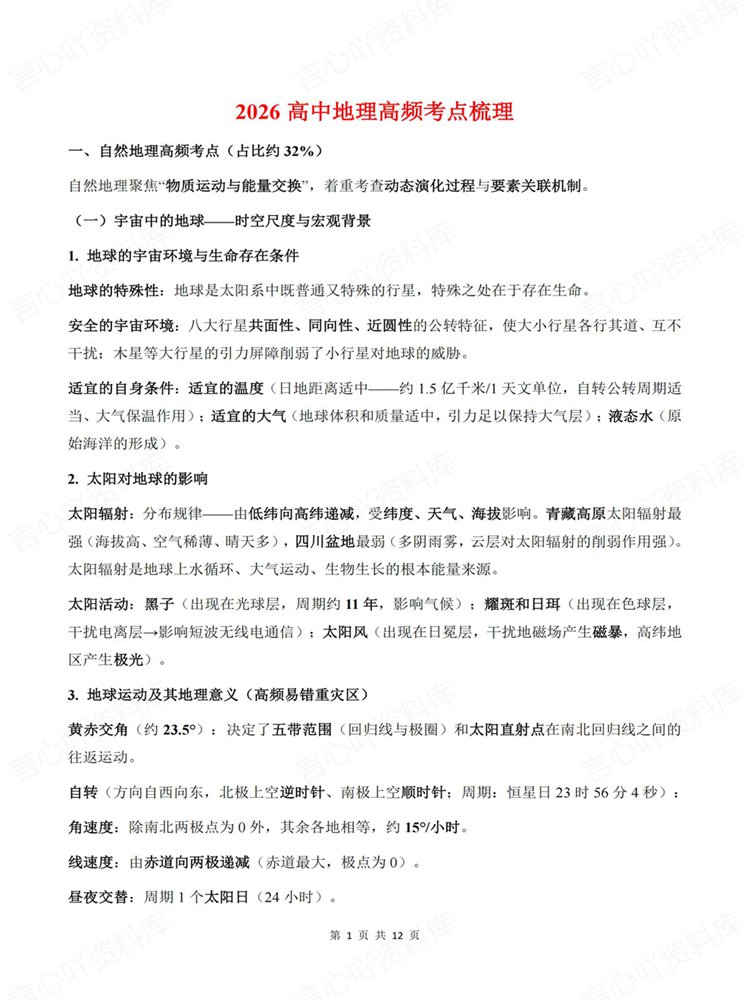 高中地理-必修选必精选常见易考知识归纳高频考点插图高中地理1