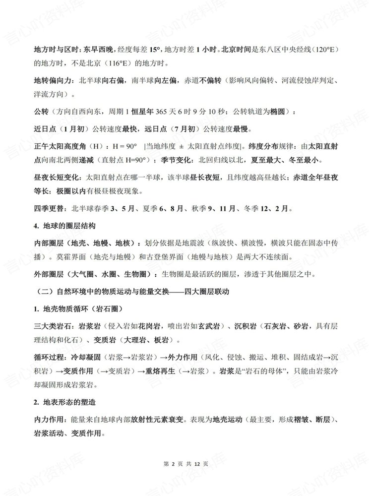 高中地理-必修选必精选常见易考知识归纳高频考点插图高中地理2