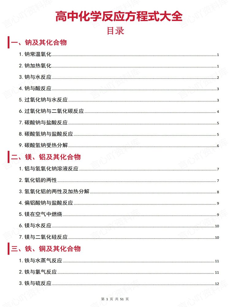 高中化学-式六大专题方程及反应梳理汇总归纳插图高中化学1