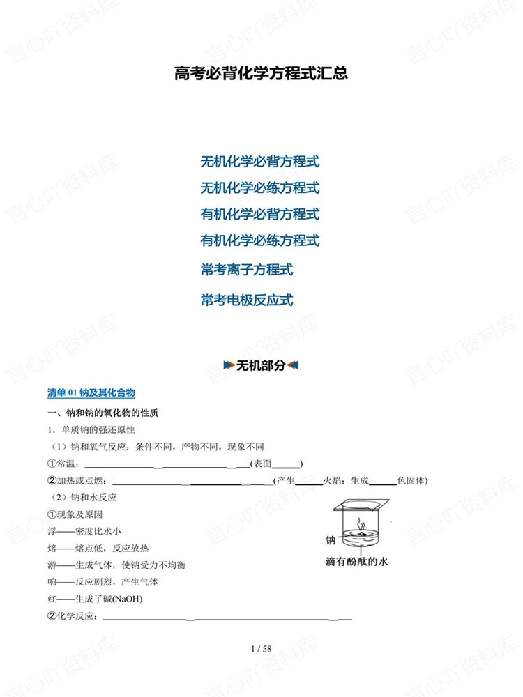 高中化学-方程式4板块专题背练填空归纳汇总练习插图高中化学1