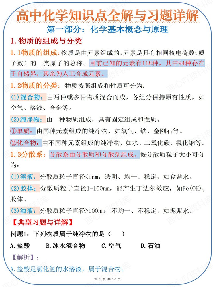 高中化学-必修选必全五册考点习题及详解知识练习插图高中化学1