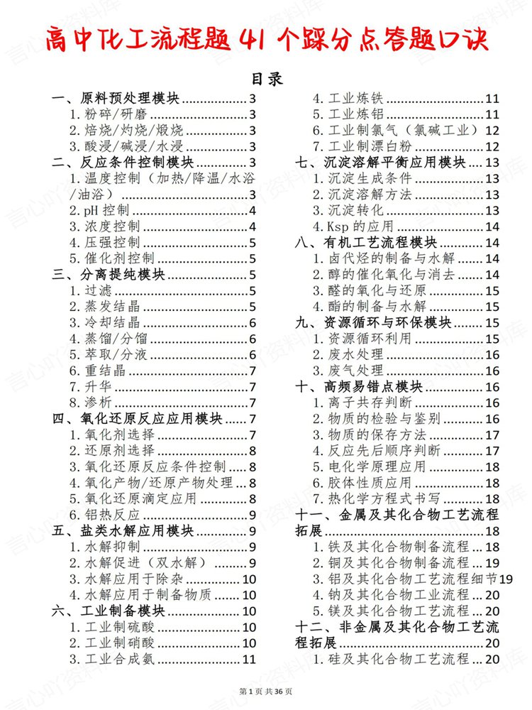 高中化学-化工流程41个考点答题方法口诀题型技巧插图高中化学1