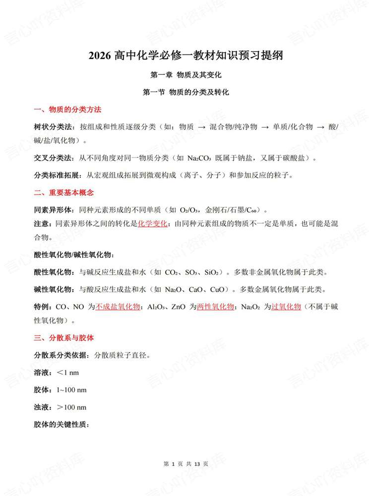 高中化学-必修一必修1教材基础知识提纲插图高中化学1 高中化学-必修一必修1教材基础知识提纲插图高中化学1